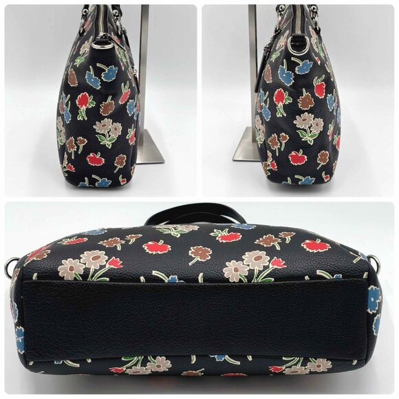 Coach Prairie Satchel Daisy Floral Zipper Leather Handbag Bag Purse Black NEW - Picture 4 of 7